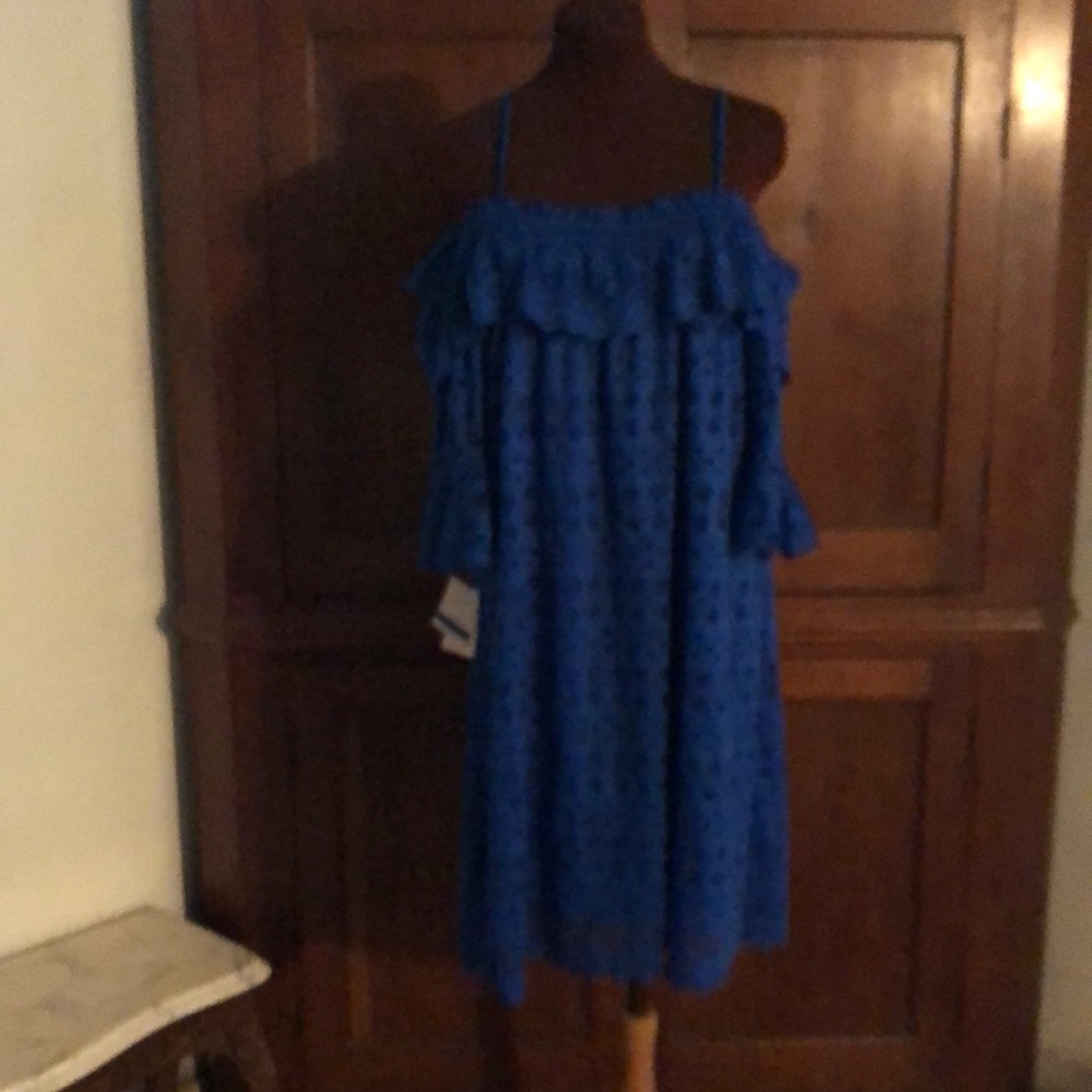 Danny & Nicole Royal Blue PXL Sheath Dress w/ Sheer Overdress & Lace collar NWT